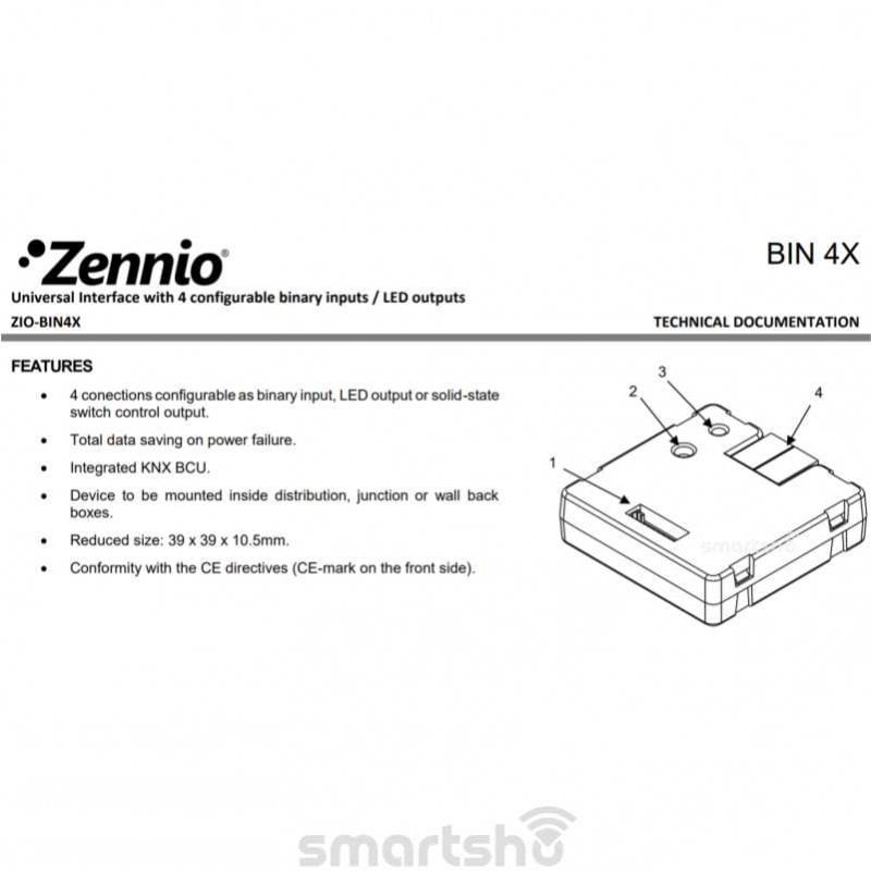 باینری اینپوت 4 کاناله Zennio کد فنی ZIO-BIN4X