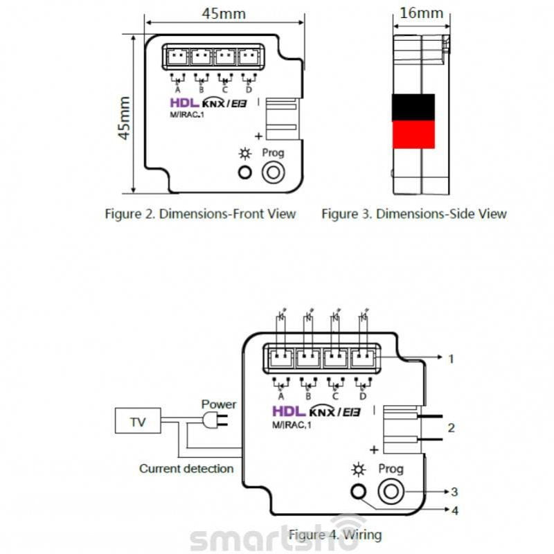 فرستنده 4 کاناله سیگنالهای مادون قرمز به KNX برند HDL کد HDL-M/IRAC.1