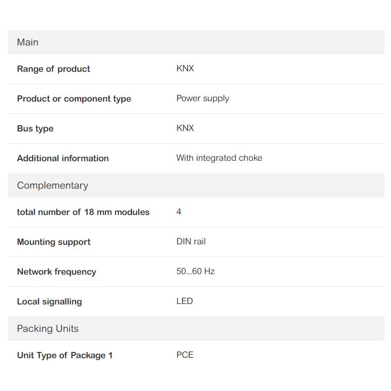 منبع تغذیه 320 میلی آمپر سیستم KNX اشنایدر کد MTN684032