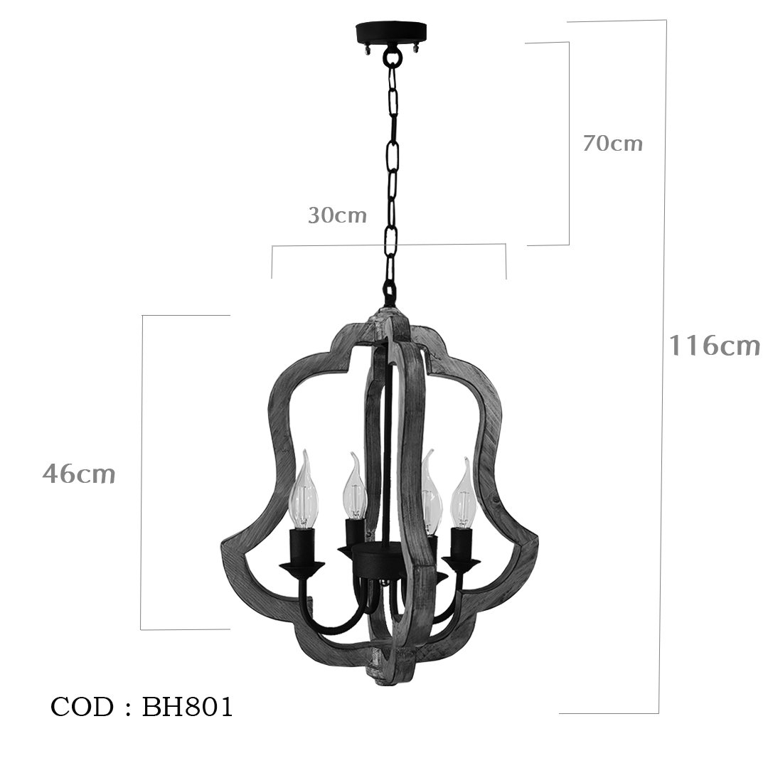  لوستر 4 شعله چوبی برونا کد BH801