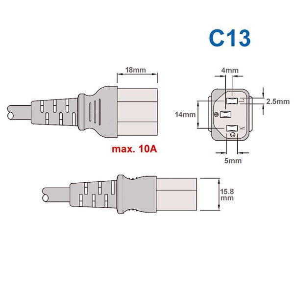 کابل برق سه پین منبع تغذیه کامپیوتر کی نت مدل EU-C13 طول 1.5 متر