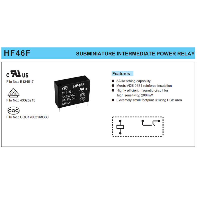 رله الکترونیکی 24 ولت 5 آمپر هونگفا کد HF46F/24-HS1 بسته 5 عدی