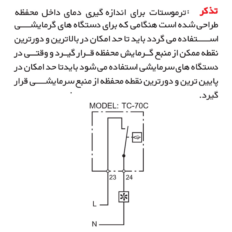 ترموستات تابلویی شیوا امواج نوع سرمایشی کد 15M1